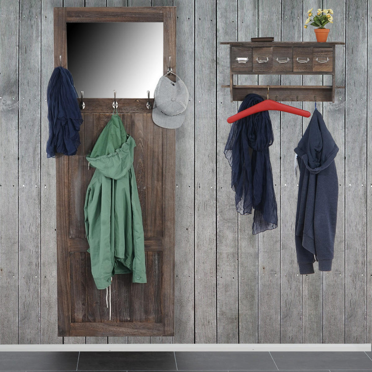 WANDGARDEROBE MIT SPIEGEL SHABBY-LOOK Weiß - Weiß, Holz (65/180/7cm) - MCW