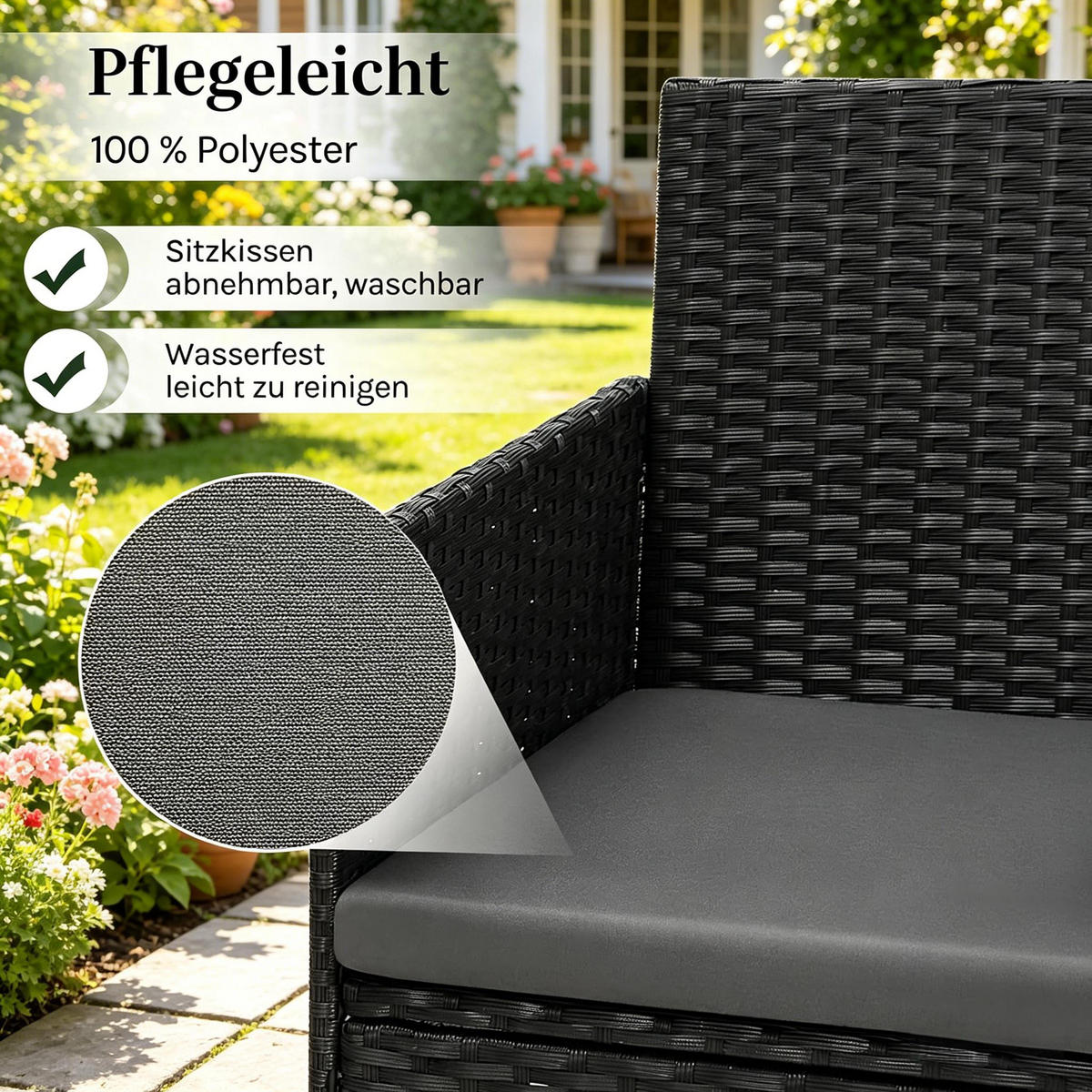 DINING-LOUNGESET 4 Stück mit 1 Couchtisch, 2 Sessel, 1 Doppelsofa - Schwarz, Textil - Coonoor