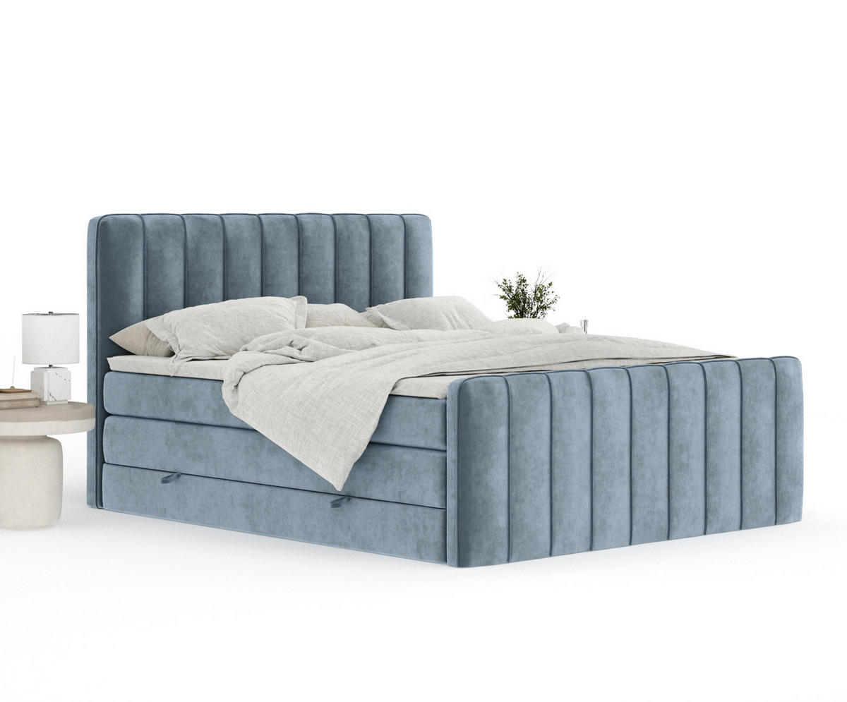 BOXSPRINGBETT Novara Blau Grau 140/200 cm - Blaugrau/Schwarz, Holz/Holzwerkstoff (140/200cm) - Maison de Reve