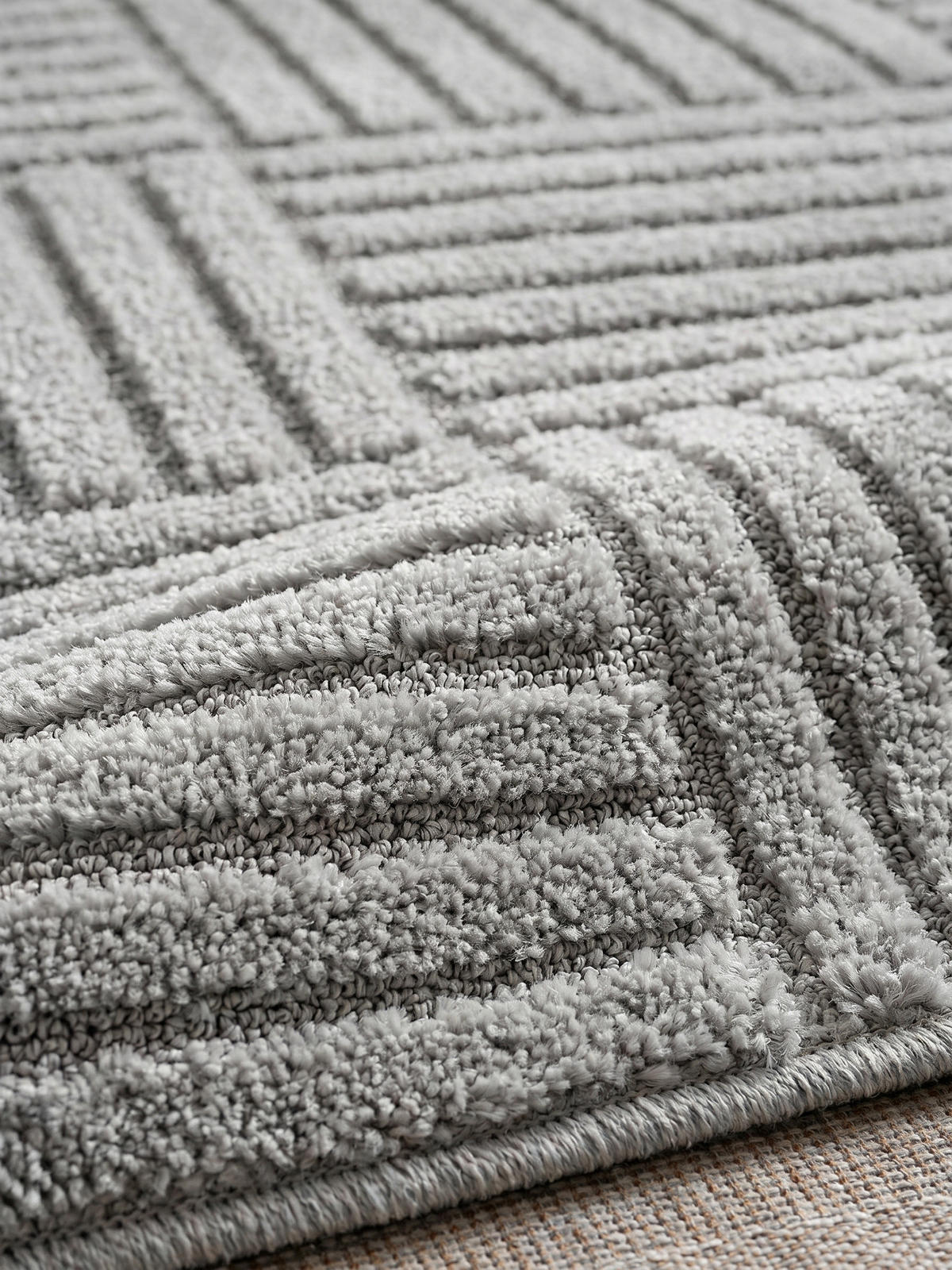 TEPPICH Hochflor RIGI in Silber, mit Cord-Streifen-Patchwork, 80 x 250 cm - Silberfarben, Textil (80/250cm) - KADIMA DESIGN