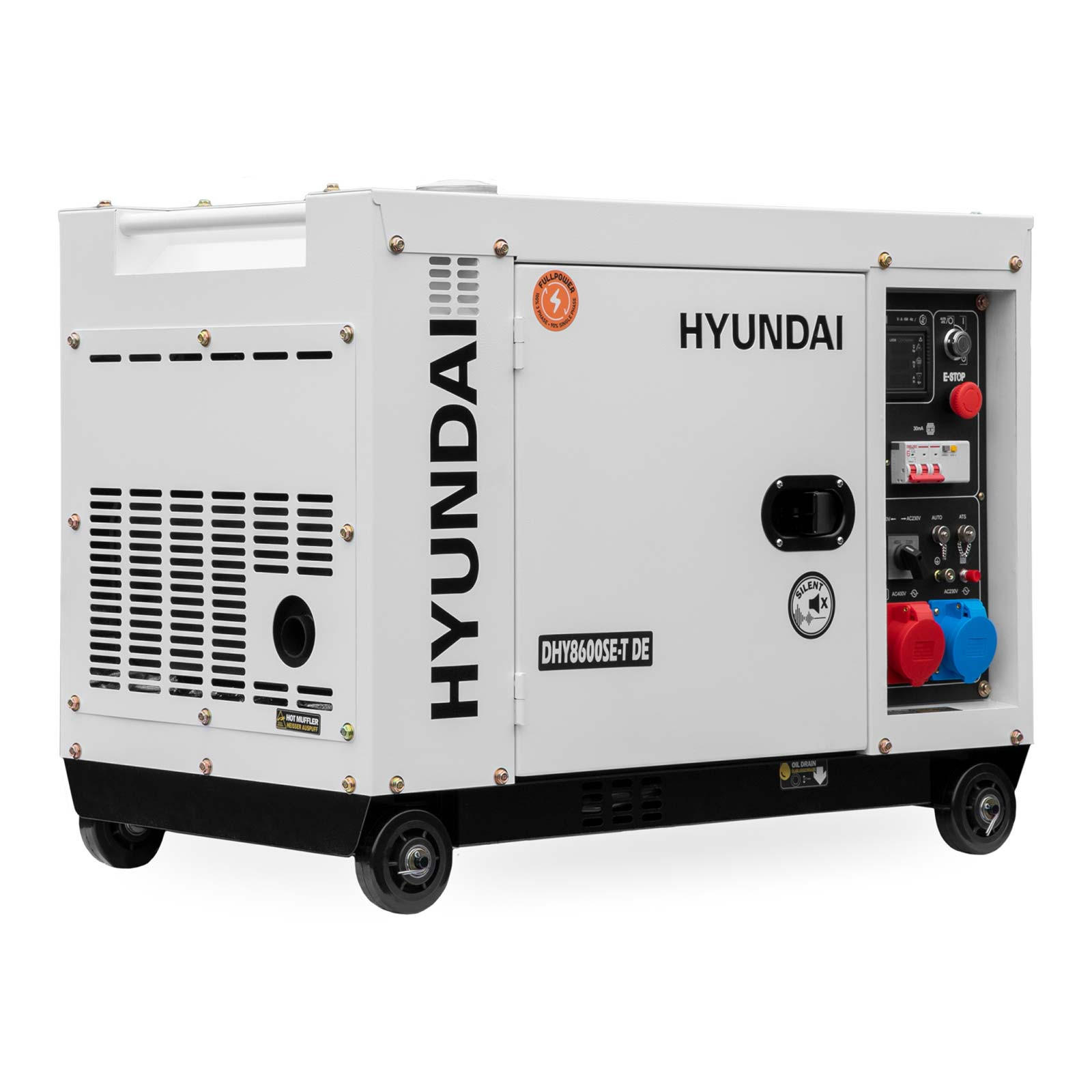 DIESEL Generator DHY8600SE-T D (5.7kW / 7.9kVA, Elektrostart, 1 x 230V + 400V) - Weiß, Metall (92/52/72cm) - HYUNDAI