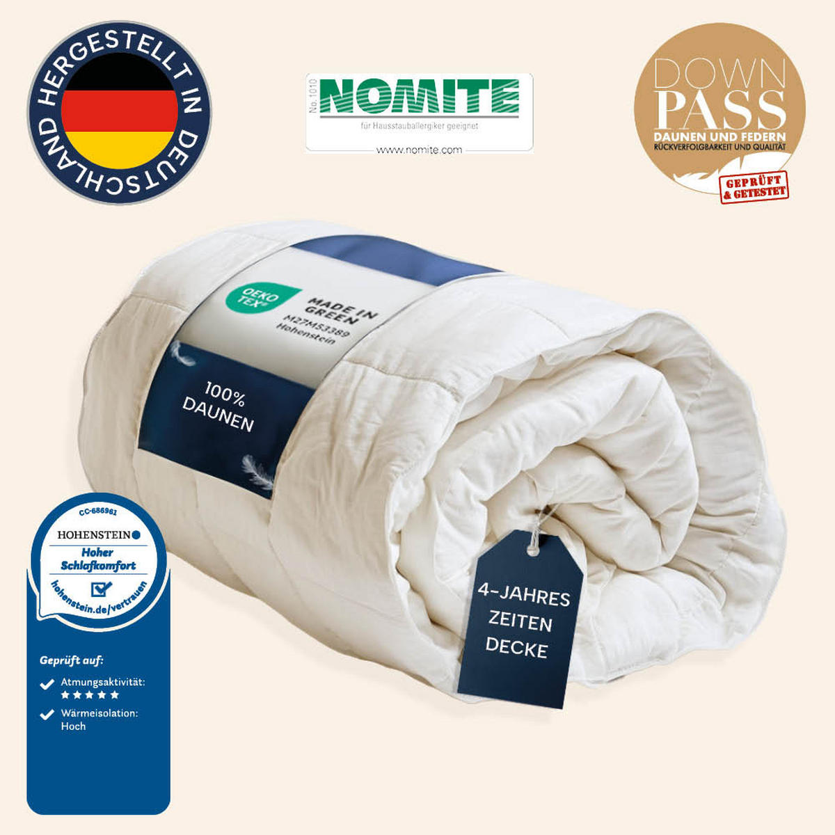 DAUNENDECKE 155x200 Normal, LUXUS Ganzjahresdecke 100% Daune - Weiß, Textil (155/200cm) - casimum