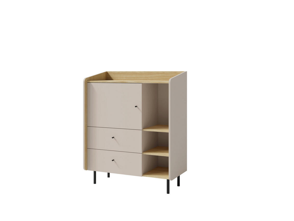 KOMMODE VETTA 95/115/42cm mit 2 Schubladen 1 Türen Beige - Beige, Holzwerkstoff (95/115/42cm) - MASSENO