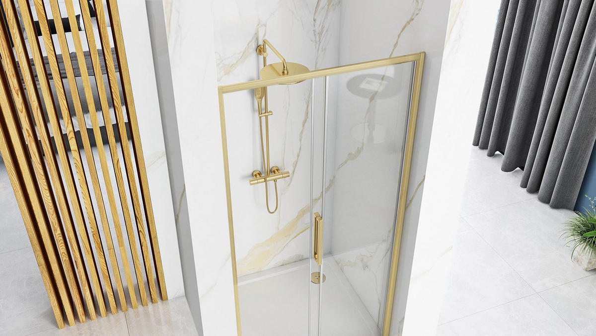 DUSCHTÜR Rea Rapid Slide 110 Gold Brush - Goldfarben, Glas (111/195cm) - REA