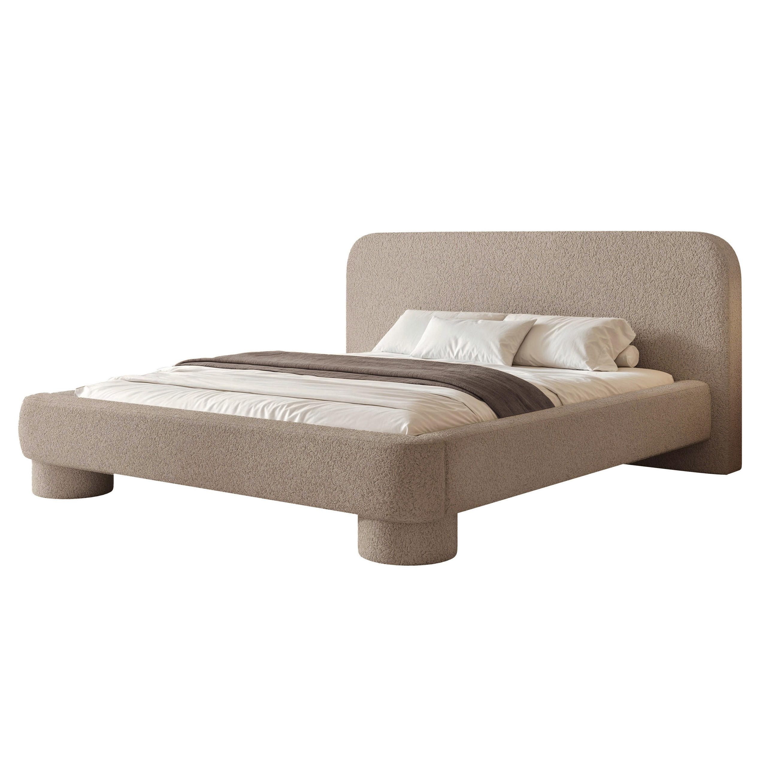POLSTERBETT Frederico 140x200 cm Beige Bouclé – (Doppelbett mit Bettkasten, Lattenrost, rundes Kopfteil) - Beige, Holz/Holzwerkstoff (140/200cm) - Ravio