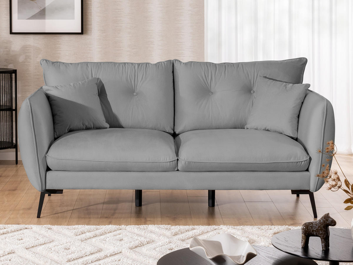 3-SITZER-SOFA Nordloft Hellgrau Samt - Hellgrau/Schwarz, Holz/Textil (204/86/100cm) - S-Style Möbel