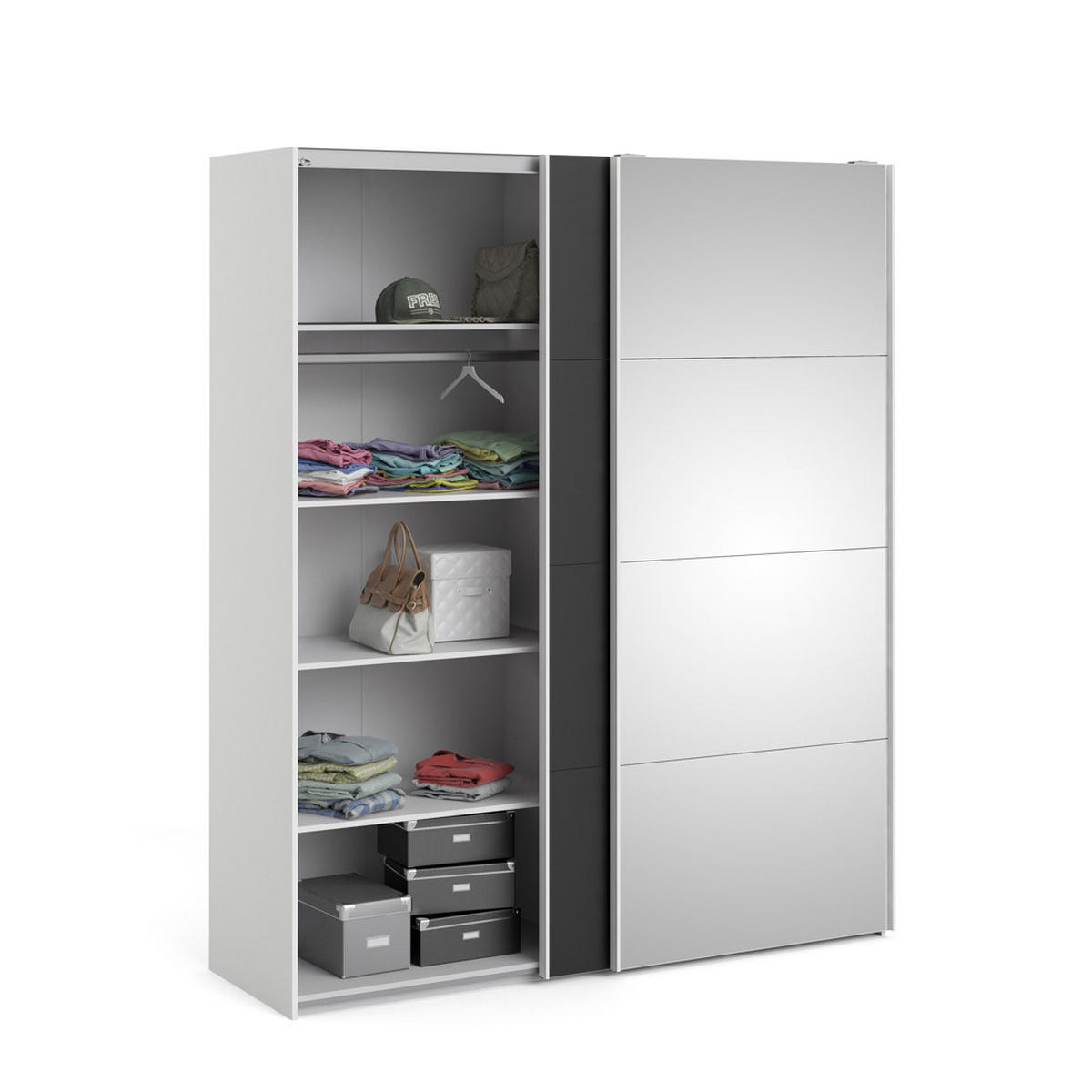 SCHWEBETÜRENSCHRANK mattschwarz - Weiß, Holzwerkstoff (183/221/61cm) - ebuy24
