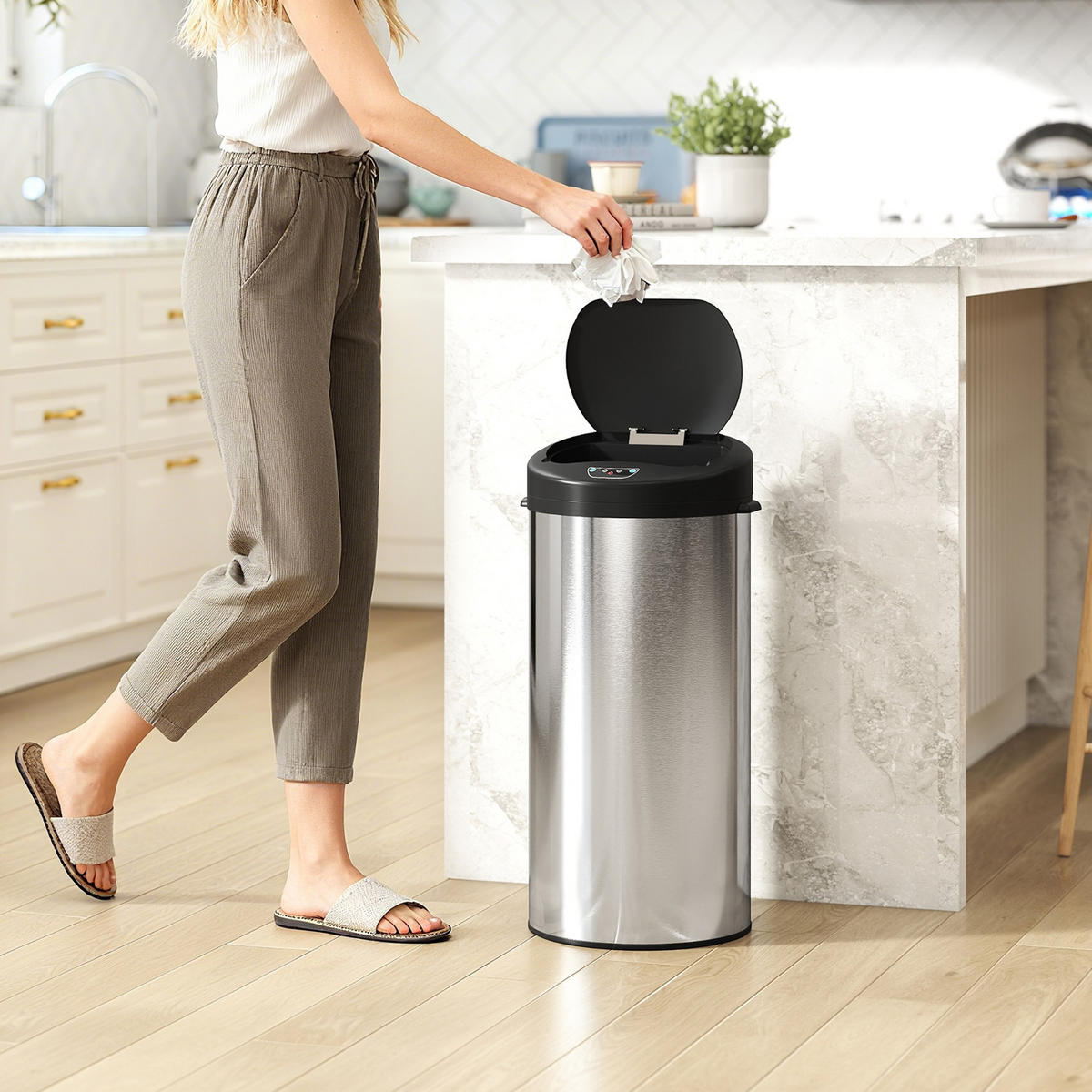 MÜLLEIMER AUTOMATISCHER SENSOR 32/30/68 cm Edelstahl Silber Softclose Küche - Silberfarben, Metall (30/68/32cm) - Rolipo