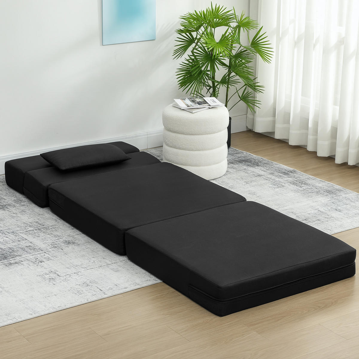 SCHLAFSESSEL DE-14638 klappbar mit Kissen Schwarz - Schwarz, Textil (80/15/210cm) - ComfortXL
