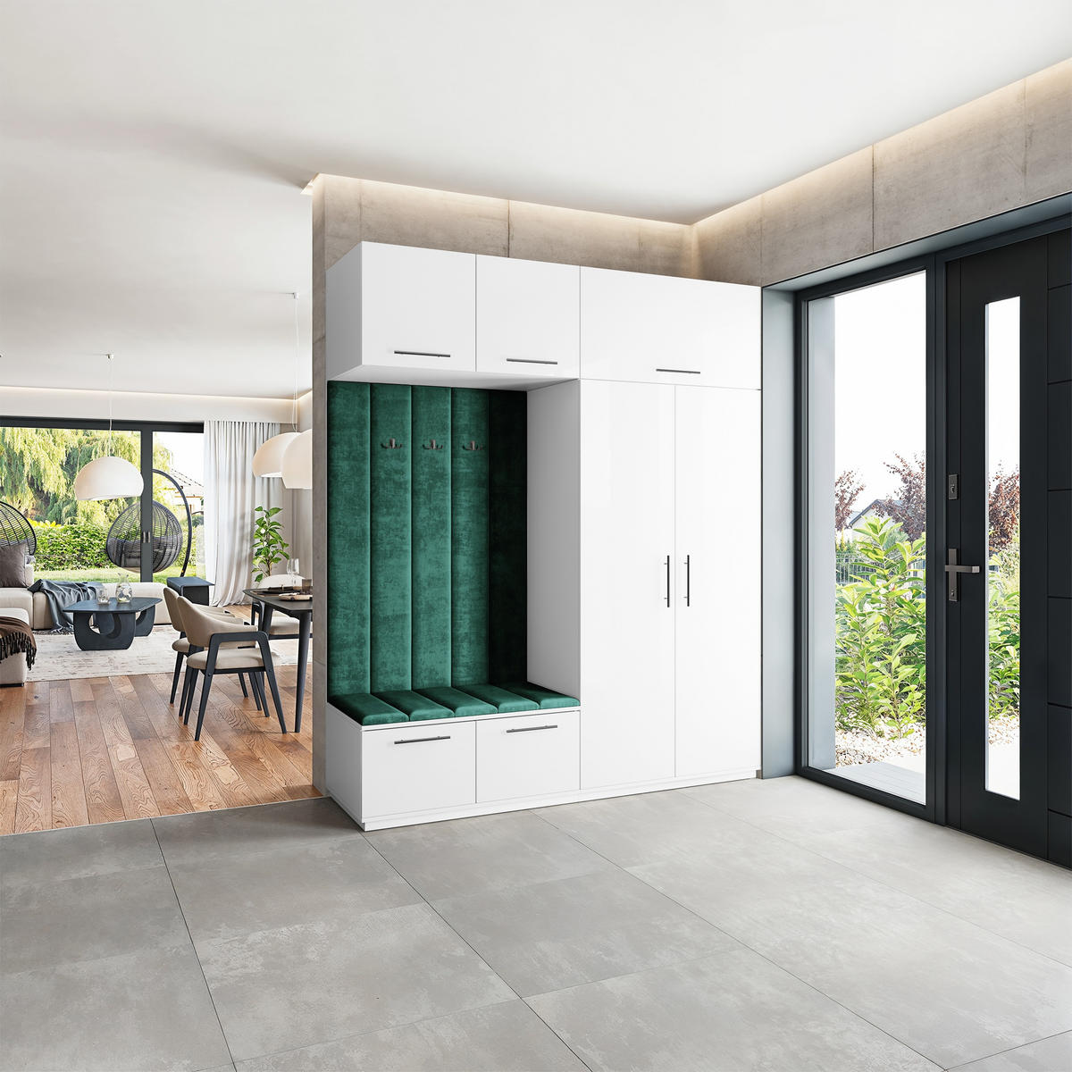 GARDEROBENSCHRANK REMA 200/240/60 cm Modern Garderobe-Set Weiß - Weiß/Grün, Holzwerkstoff (200/240/60cm) - MASSENO