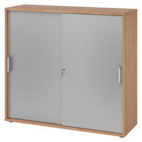 SCHIEBETÜRENSCHRANK - 3 Ordnerhöhen 40/120/110 cm in Nussbaumfarben/Silberfarben Chromgriff (Metall) - Silberfarben/Nussbaumfarben, Holzwerkstoff (120/110/40cm) - bümö