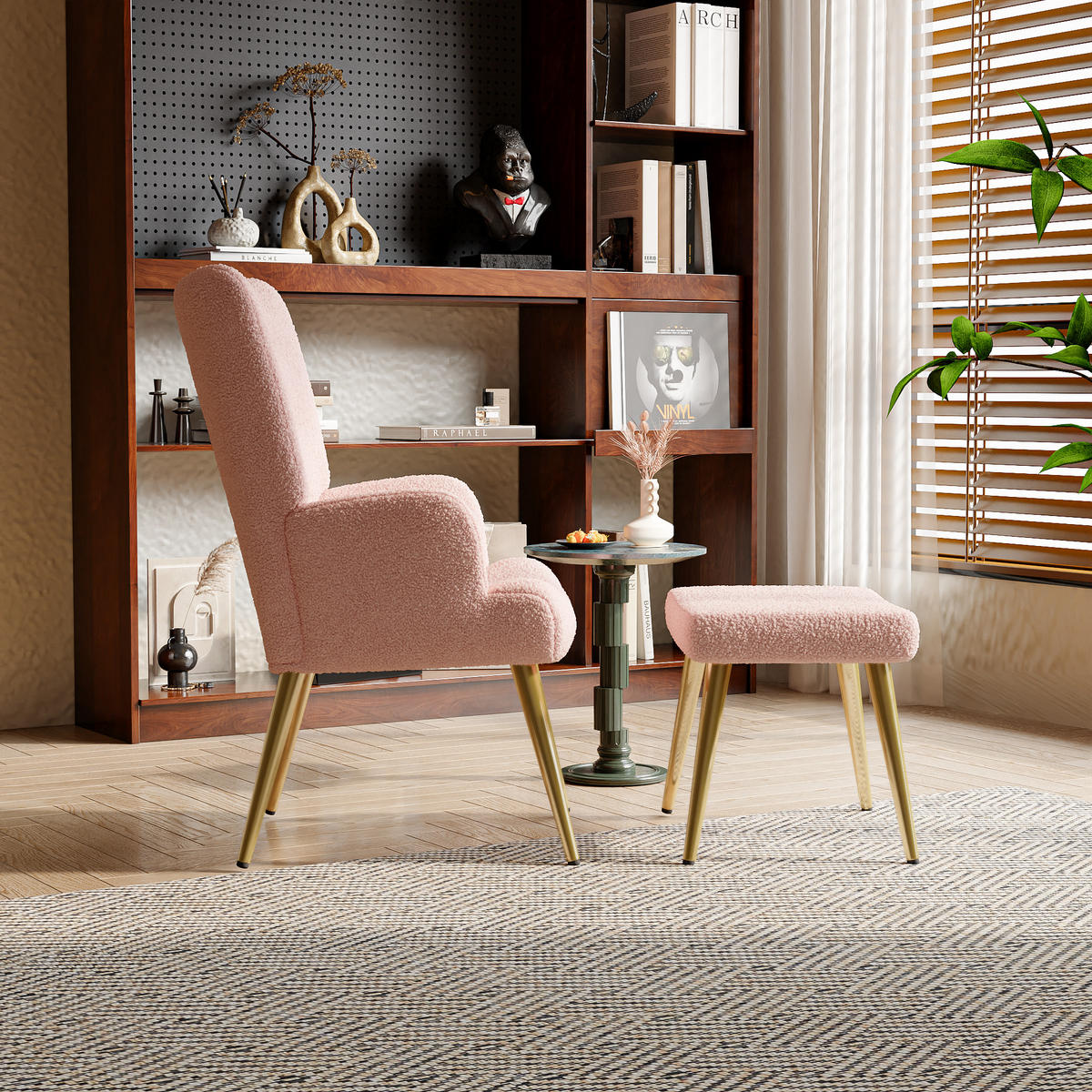 OHRENSESSEL mit Hocker,Rosa - Rosa, Metall (53/99.5/68cm)