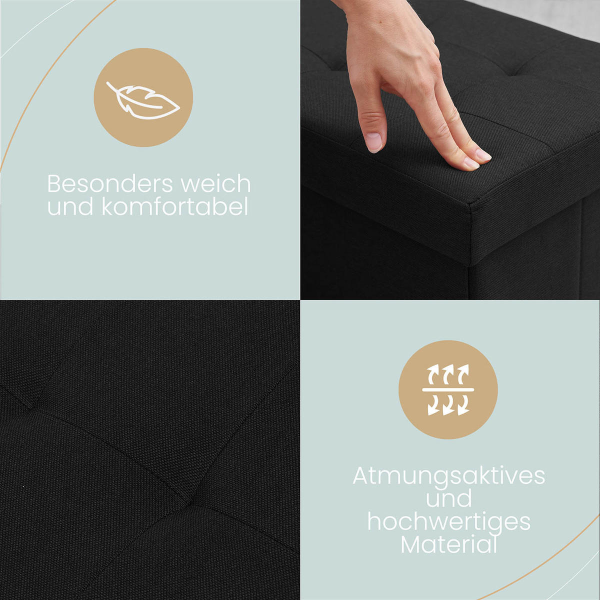 SITZBANK 110/38/38 cm + 2 extra Boxen, Schwarz - Schwarz, Kunststoff (38/38/110cm) - Blumtal