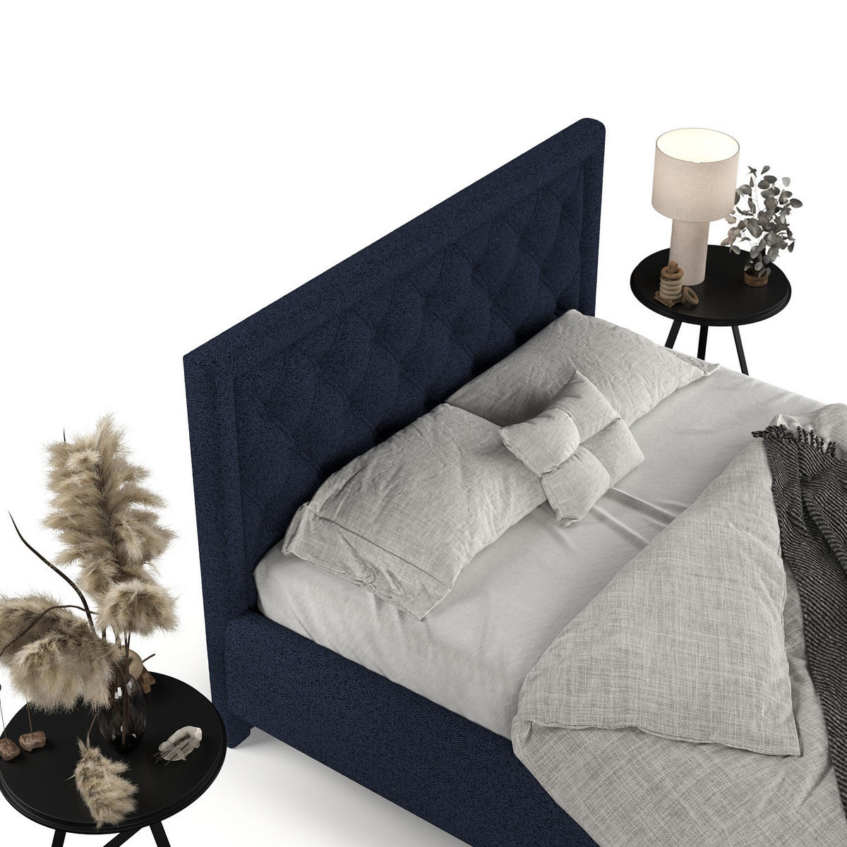 POLSTERBETT Lido 160/200 cm Marineblau im Riva Stoff - Naturfarben/Dunkelblau, Holz/Holzwerkstoff (160/200cm) - AltaBeds