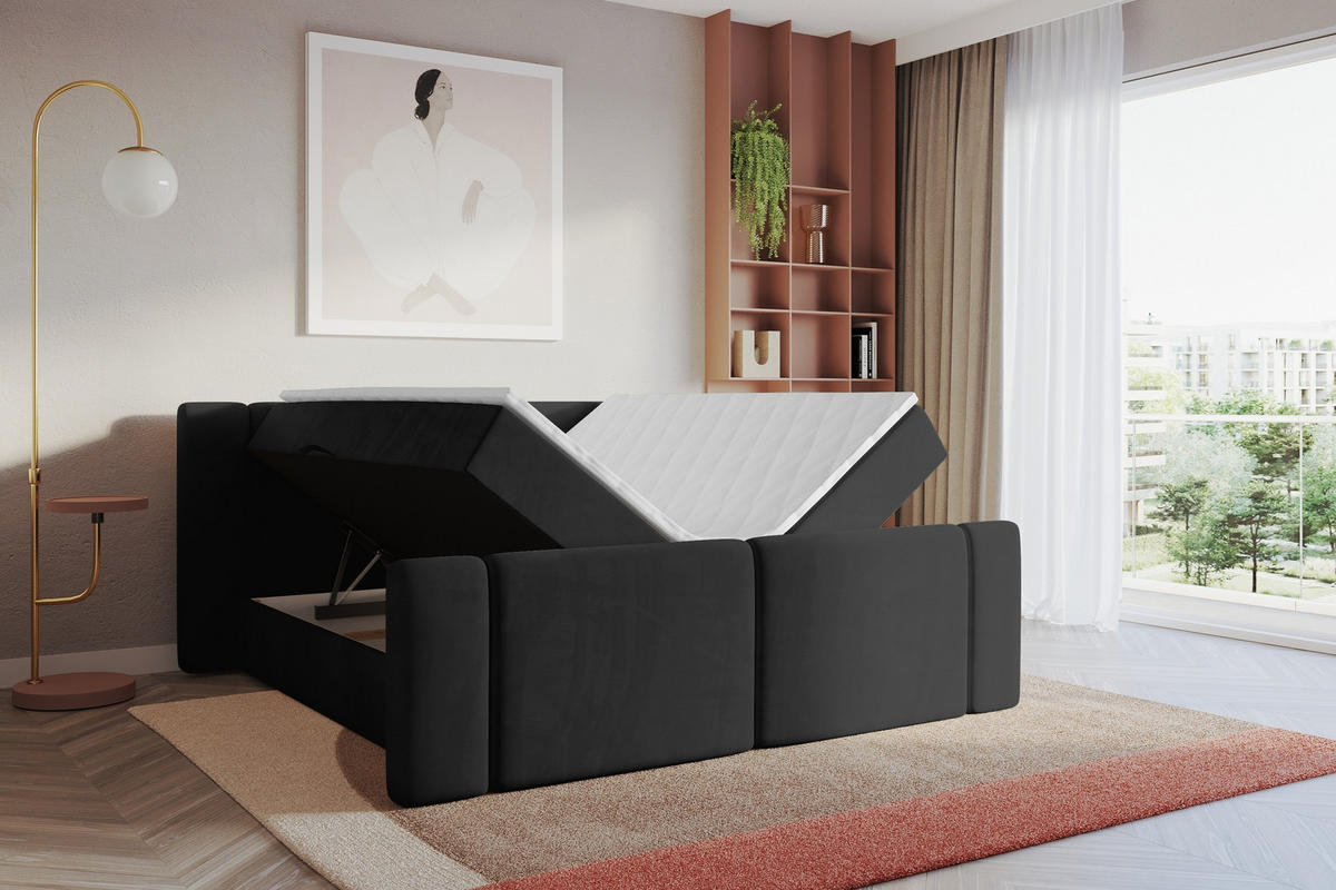 BOXBETT mit Matratze H3 - EVON Zanozek - 120x200 cm Schwarz - Schwarz, Holzwerkstoff (120/200cm) - ALTDECOR