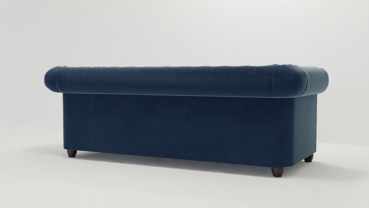 CHESTERFIELD-SOFA 3-Sitzer mit Schlaffunktion Nyx Marineblau Samt - Dunkelblau/Braun, Holz/Textil (203/28/86cm) - S-Style Möbel
