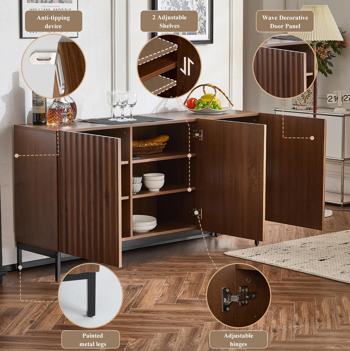 SIDEBOARD aus MDF 150x40x80 cm Dunkelbraun mit verstellbaren Einlegeböden - Dunkelbraun, Holzwerkstoff (150/80/40cm) - IVMEU