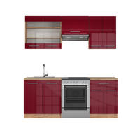 KÜCHENZEILE Fame-Line Bordeaux Hochglanz/Goldkraft Eiche 200 cm AP Eiche - Bordeaux/Eiche Wotan, Holzwerkstoff (200/81.6/60cm) - Vicco