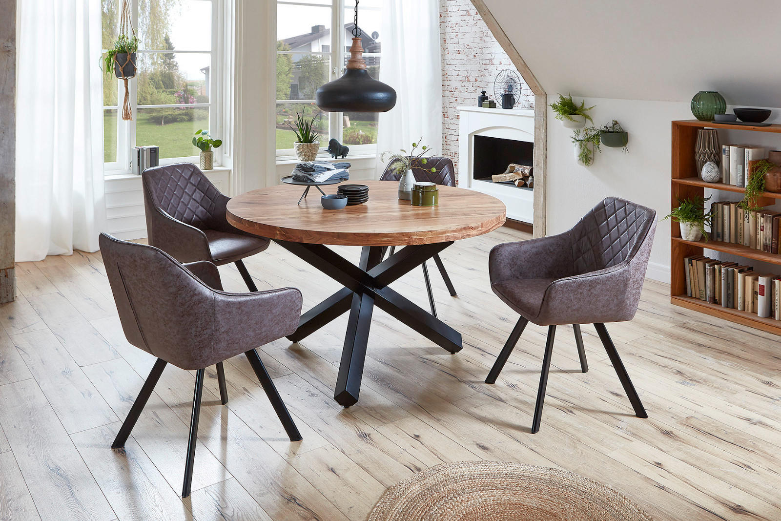 ESSTISCH LUCA - Beige/Schwarz, Holz/Metall (140/140/78cm) - SAM