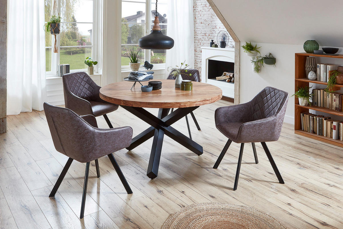 ESSTISCH LUCA - Beige/Schwarz, Holz/Metall (140/140/78cm) - SAM