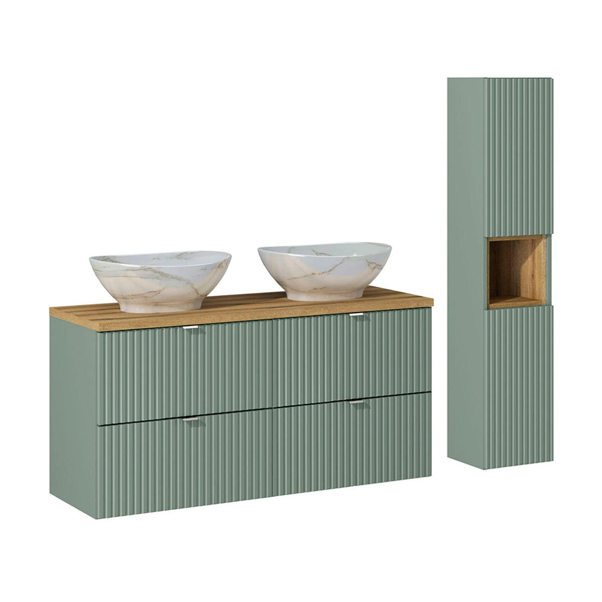 BADMÖBEL 120.4cm Jade 2er-Set Grün und Holz - Grün, Holzwerkstoff (120.4/59/40cm) - Petits-meubles
