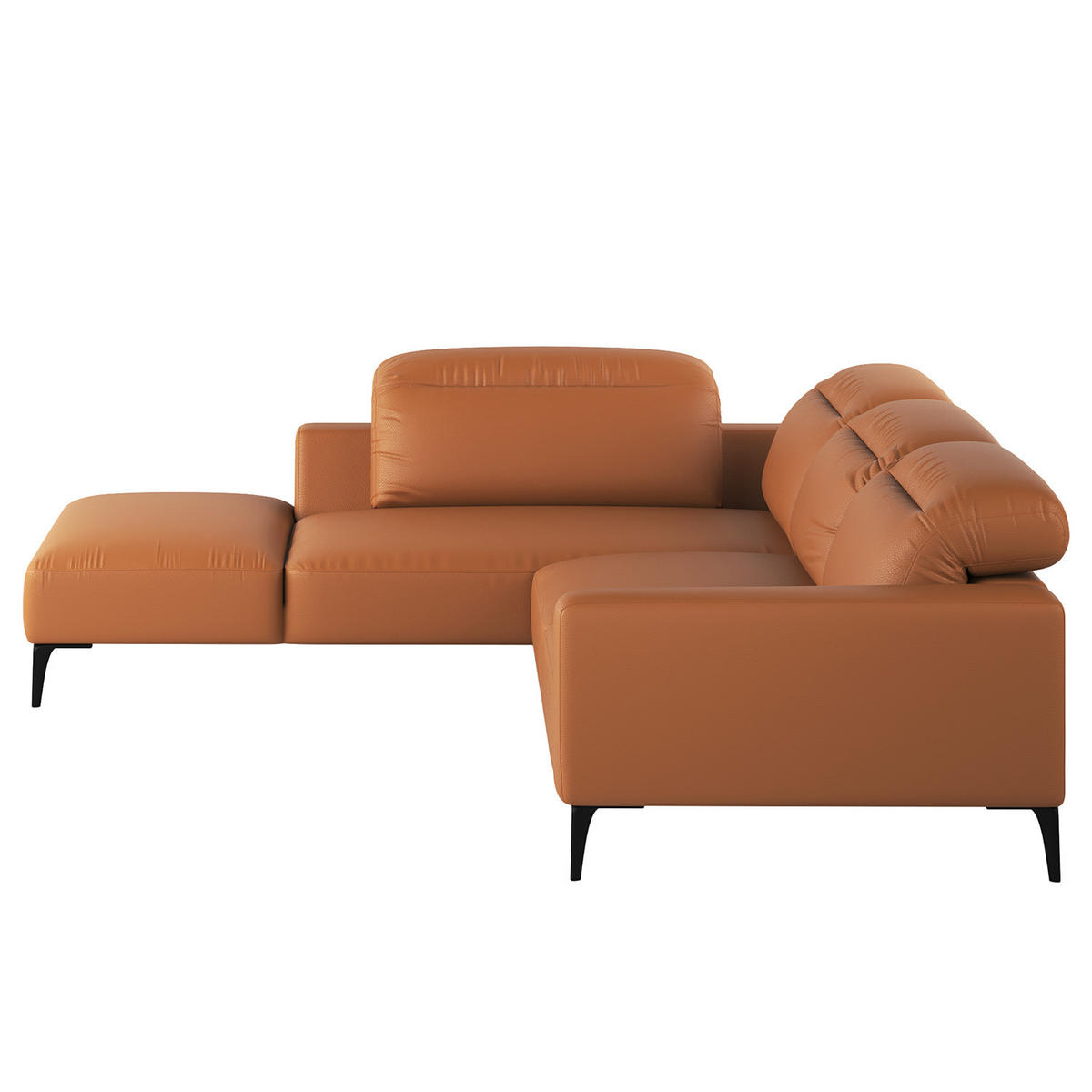 ECKSOFA mit Ottomane - Cognac/Schwarz, Leder/Metall (263/238cm) - home24