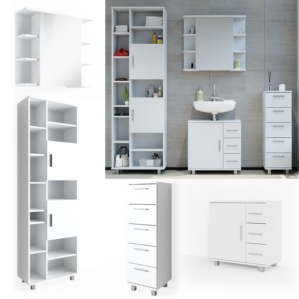BADMÖBEL-SET Ilias Weiß 4 Teile, mit Hochschrank - Weiß, Holzwerkstoff (60/60/33cm) - Vicco