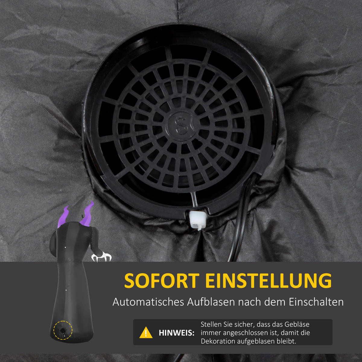AUFBLASBARE HALLOWEEN-DEKORATION, Schwarz, Polyester-Gewebe - Schwarz, Kunststoff (79/210/88cm) - Outsunny