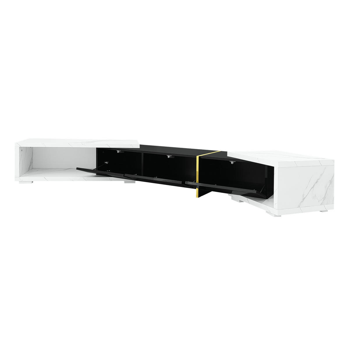 TV-SCHRANK aus MDF und Holzwerkstoff 260x40x30 cm Schwarz/Weiß in Marmoroptik drehbar und ausziehbar mit Stauraum - Schwarz, Holzwerkstoff (260/30/40cm) - Modfu
