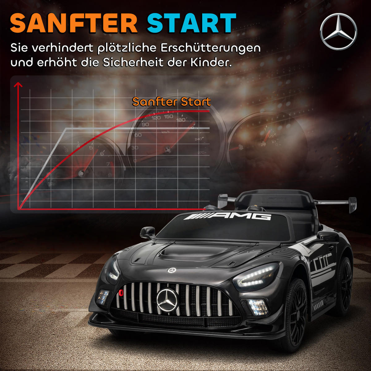 KINDER-ELEKTROAUTO Mercedes-AMG 12V mit Fernbedienung Musik Leuchte - Schwarz, Metall (115/66/44cm) - AIYAPLAY