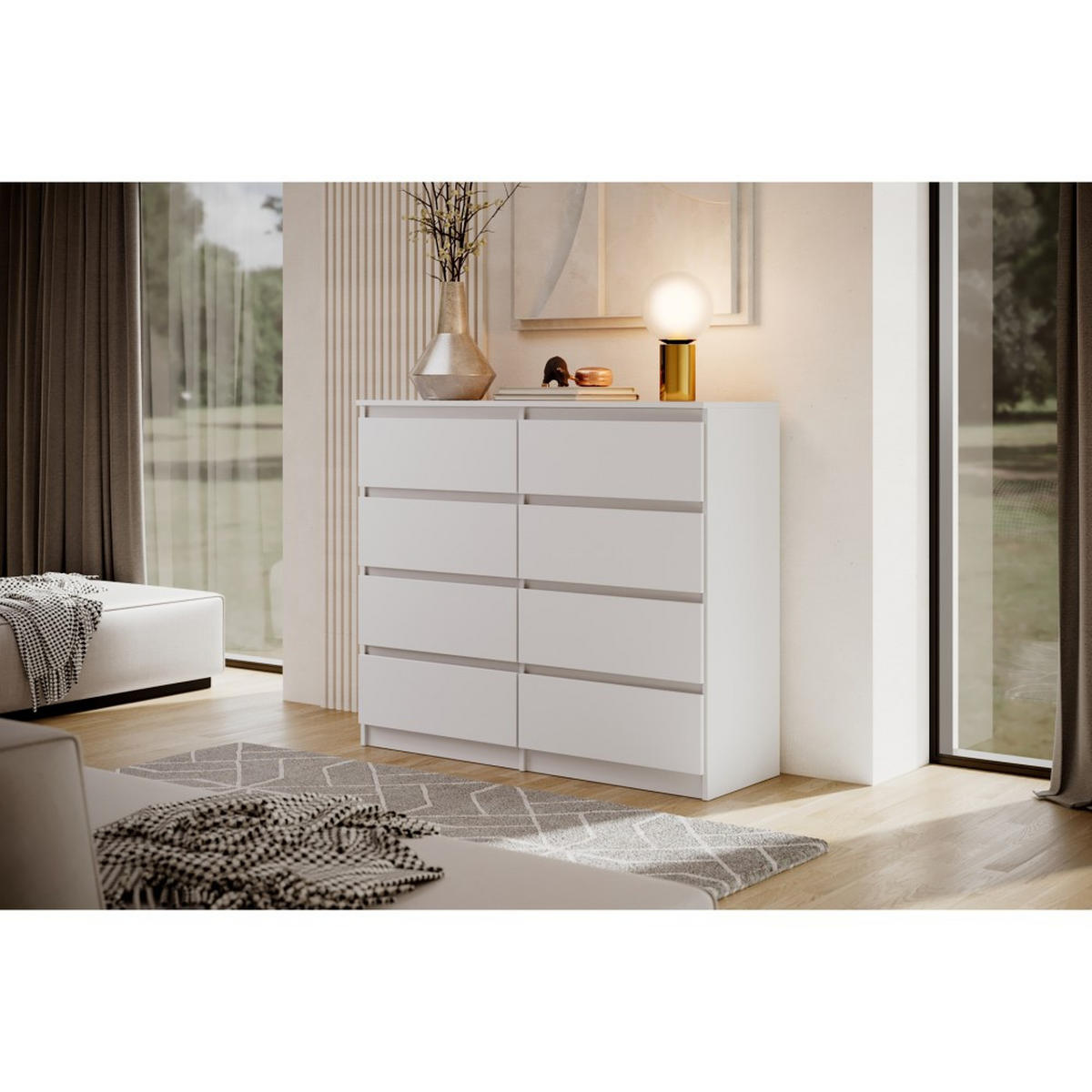 KOMMODE Lemon 120 cm mit acht Schubladen weiß matt - Weiß, Holzwerkstoff (120/101.5/39cm) - Beautysofa