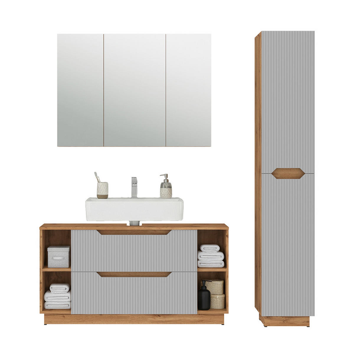 KOUPELNOVÝ NÁBYTEK Lotta Dubový/šedý pruhovaný - šedá, kompozitní dřevo (119.2/62.5/35cm) - Vicco