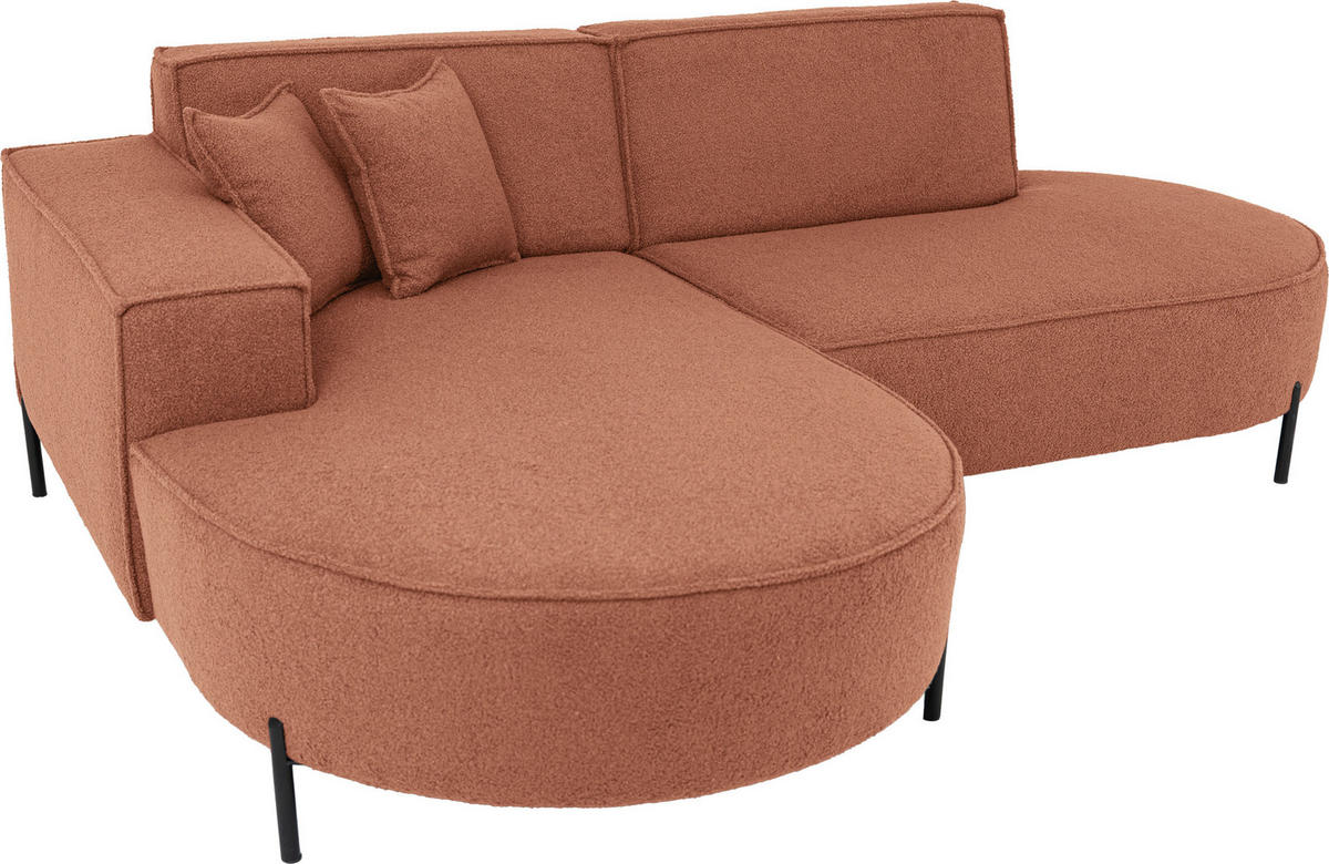 ECKSOFA Hana Loft 3-Sitzer Ecke Links, Boucle, Terra 241/80/168 cm - Terracotta/Schwarz, Textil/Metall (241/168cm) - WFL GROUP