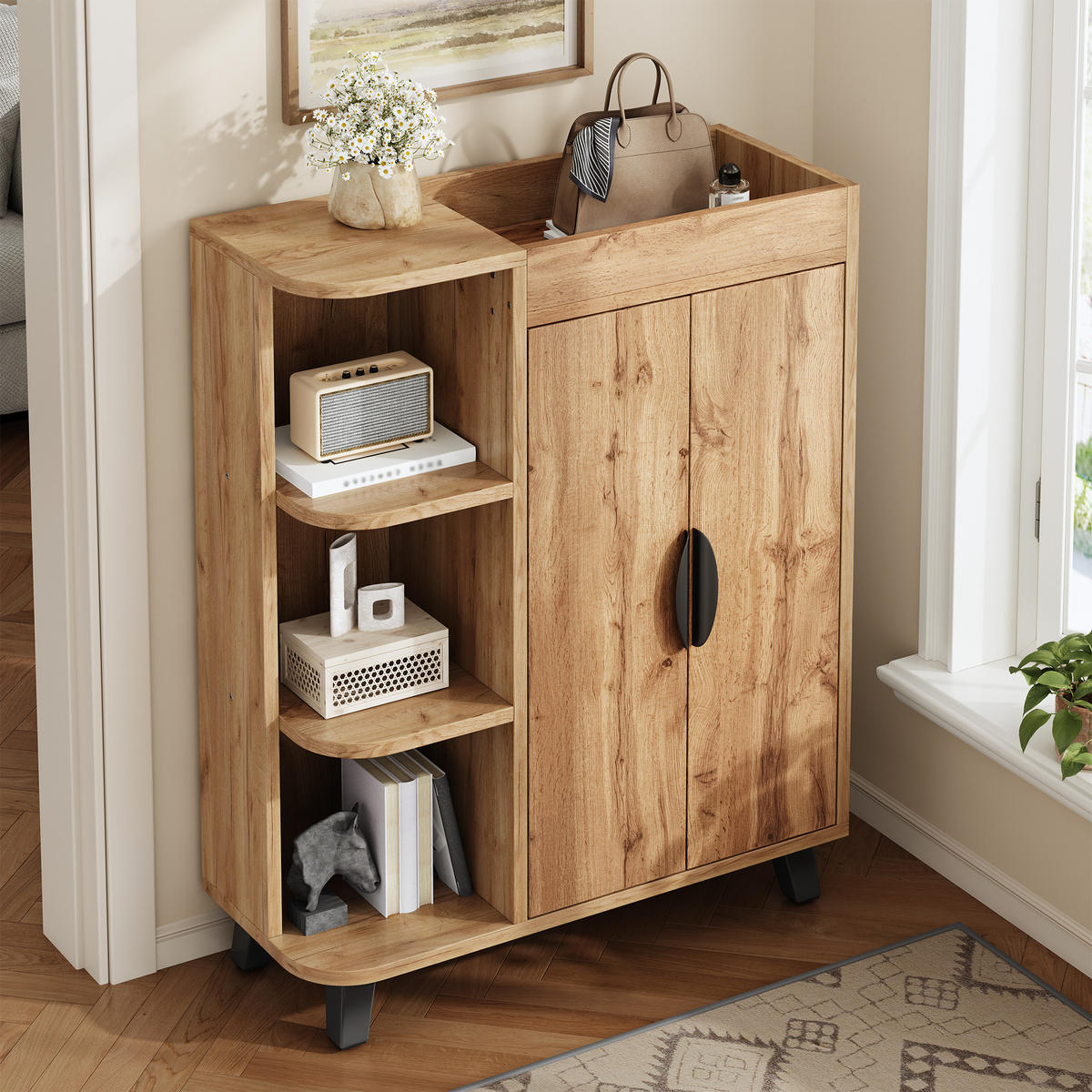 SCHUHSCHRANK schmal 2 Türen Holzoptik - Naturfarben, Holzwerkstoff (80/99/32cm) - Fortuna Lai