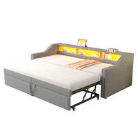 POLSTERBETT Ausziehbares Schlafsofa 90/200 cm mit LED-Licht und USB-Anschluss - Hellgrau, Textil (90/200cm) - OKWISH