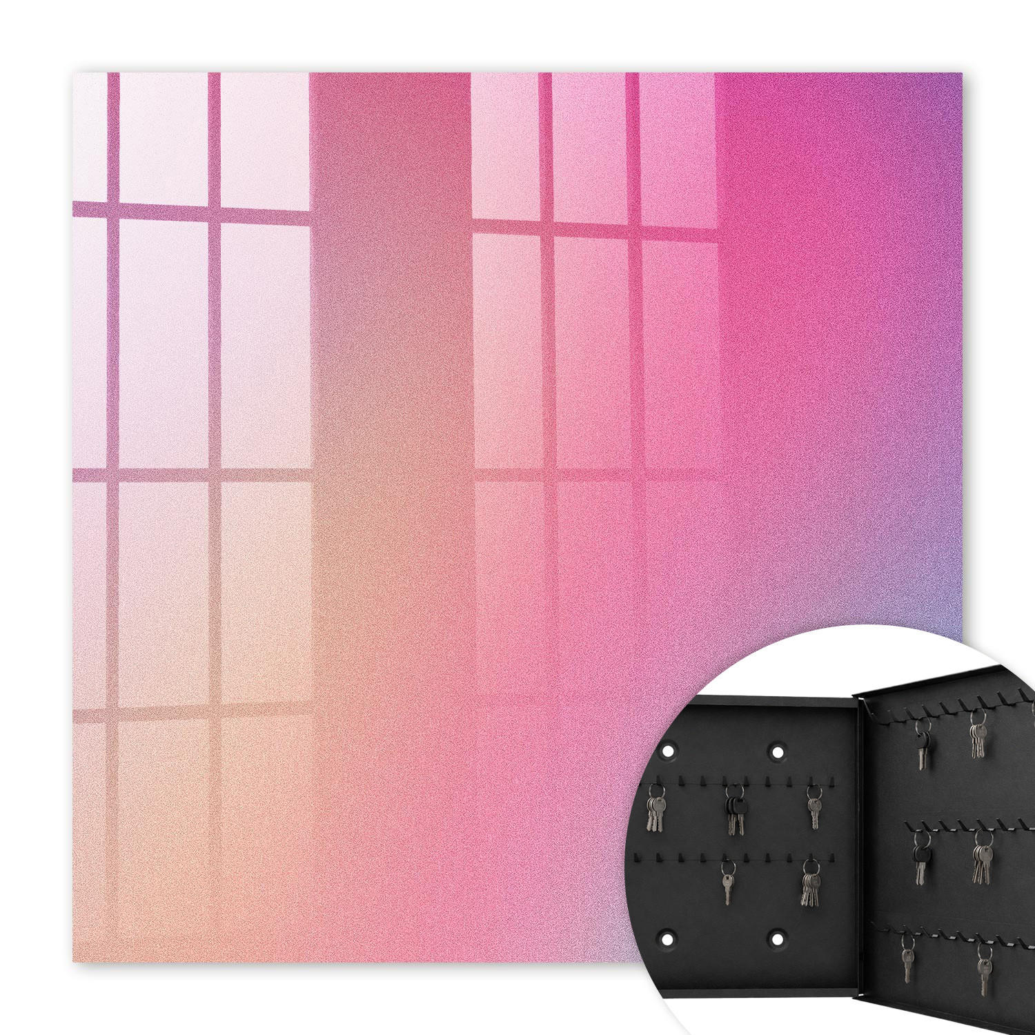 SCHLÜSSELBOX Schwarz 30x30 cm- Türöffnung nach rechts - Pastellfarbener Farbverlauf - Pink, Metall (30/30/5cm) - TULUP