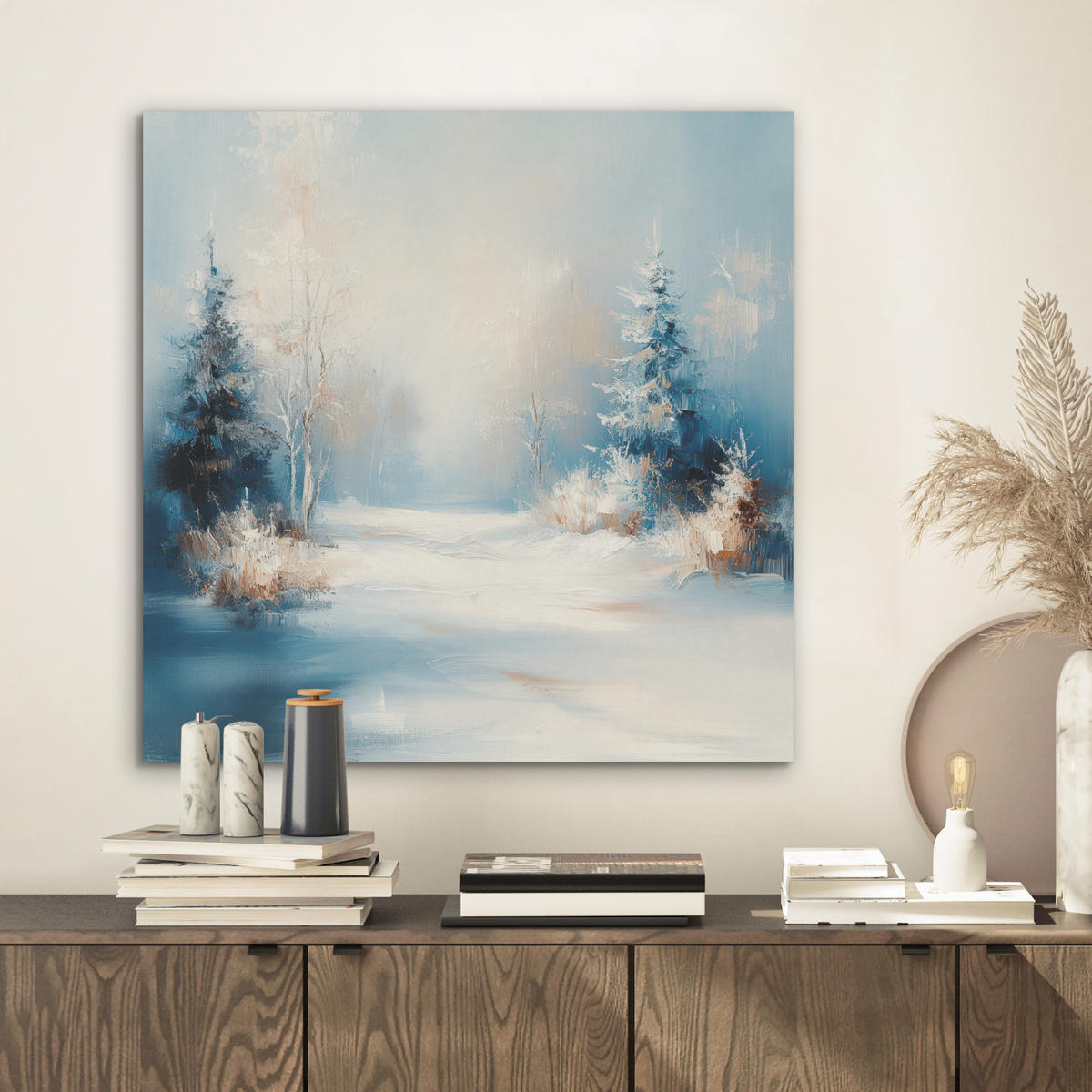 AKUSTIKBILD Wald - Winter - Natur - Abstrakt - Schnee Wandbilder 60x60 cm - Weiß, Kunststoff (60/60/0.9cm) - MuchoWow