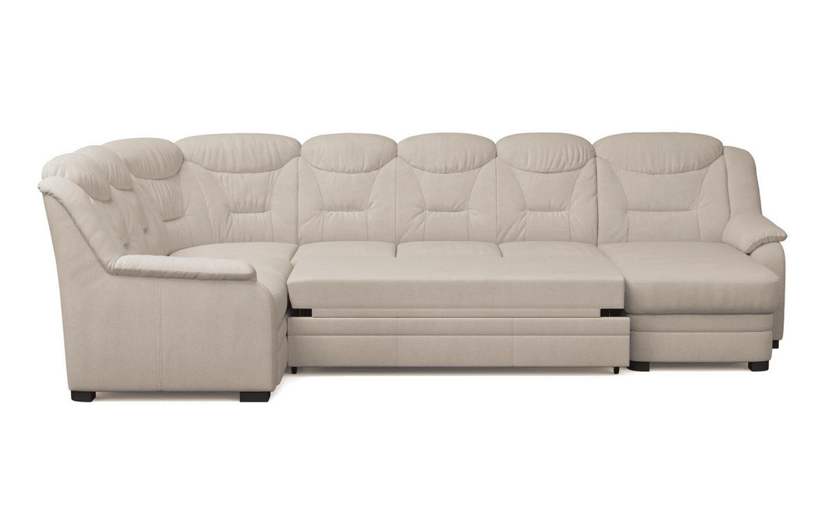 WOHNLANDSCHAFT mit Schlaffunktion und Bettkasten – weiches Chenille-Gewebe - Sandfarben/Beige, Holz/Kunststoff (330/99/211cm) - Cotta