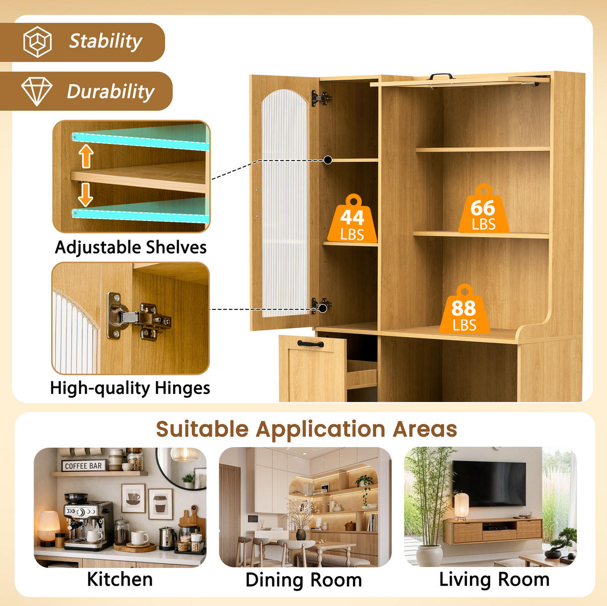 HIGHBOARD 98/177/40 cm Natur aus MDF mit verstellbaren Einlegeböden - Naturfarben, Holzwerkstoff (40/177/98cm) - OKMYHOME