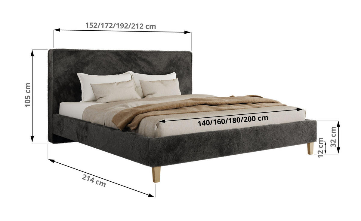 ČALÚNENÁ POSTEĽ LUMARO CLASSIC 140/200 - Tmavosivá Plyš - Matrac Multipocket - jadrový buk/tmavosivá, drevo/textil (140/200cm) - MKS