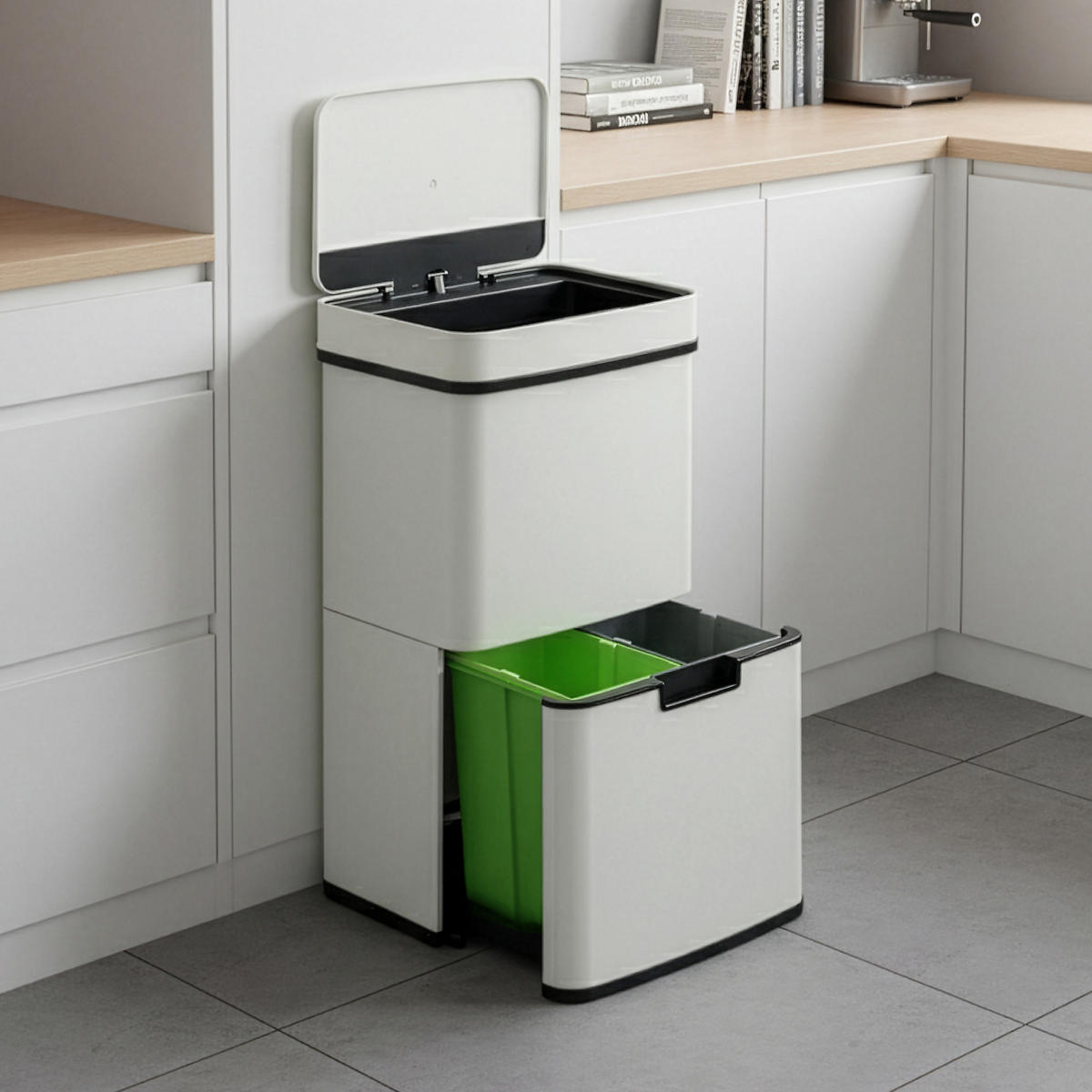 SENZOROVÝ KOŠ Venna - béžová, kov/plast (31.5/74.5/42cm) - [en.casa]