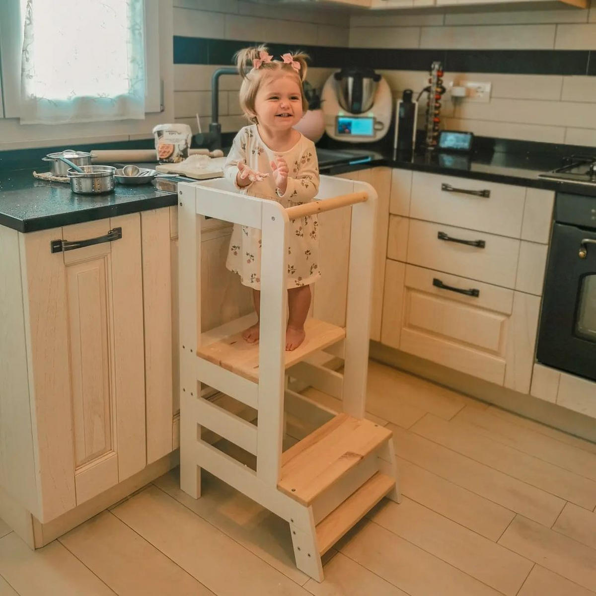LERNTURM für Kinder, Natur Holz, Weiß-Natur - Weiß/Naturfarben, Holz (39/90/90cm) - MeowBaby