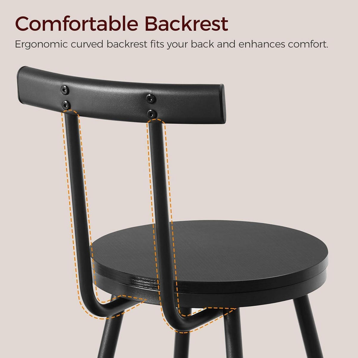 BARHOCKER 2er Set mit Rückenlehne Schwarz - Schwarz, Metall (32/96/32cm)