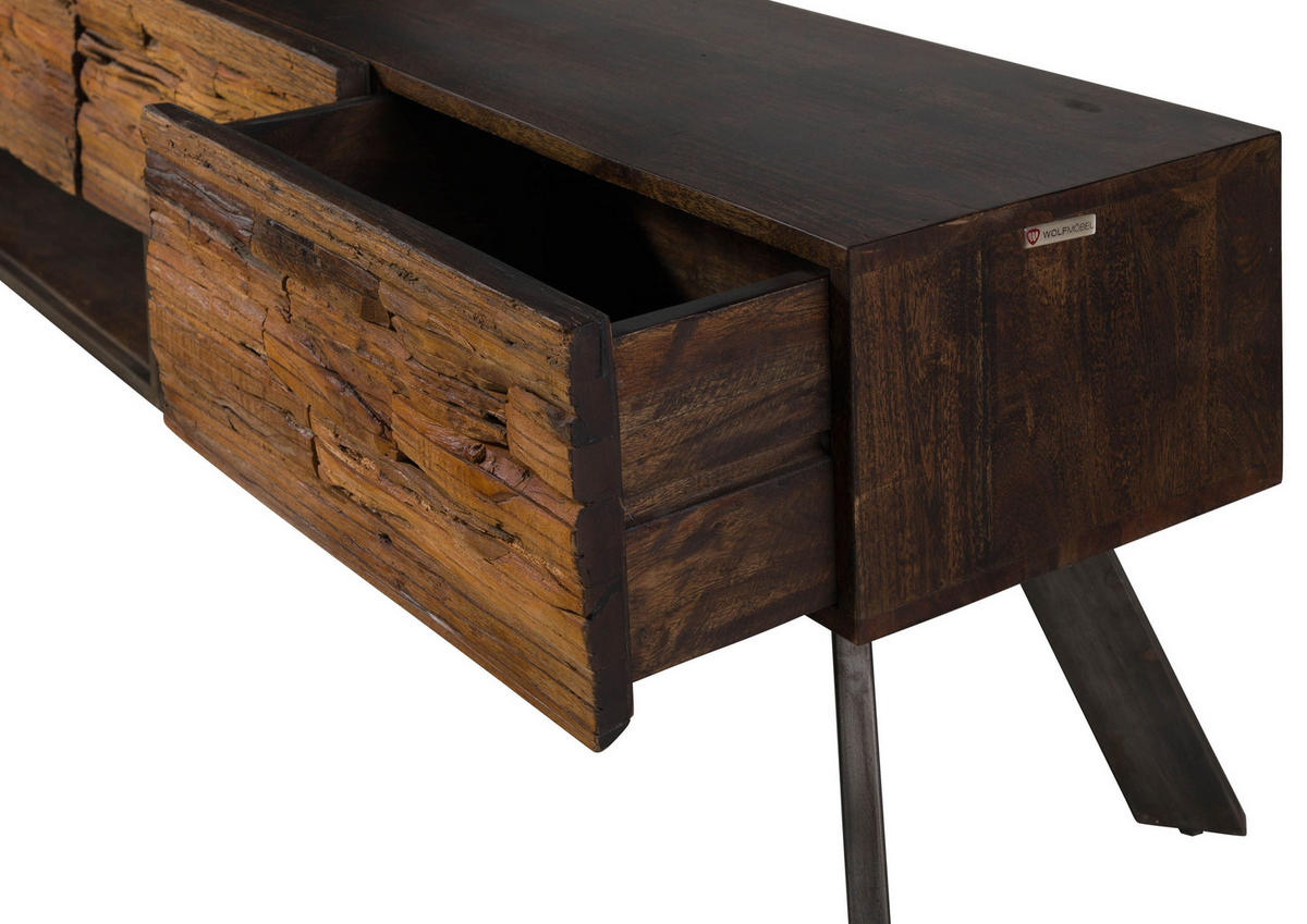 LOWBOARD Akazie / Altholz 240x40x50 braun lackiert SEVILLA #16 - Braun, Holz (240/50/40cm) - Massivmoebel24