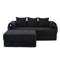 ECKSOFA aus Cord 200x190x67 cm Schwarz mit Hocker, Seitentasche und 3 Kissen - Schwarz, Textil (200/190cm) - Modfu