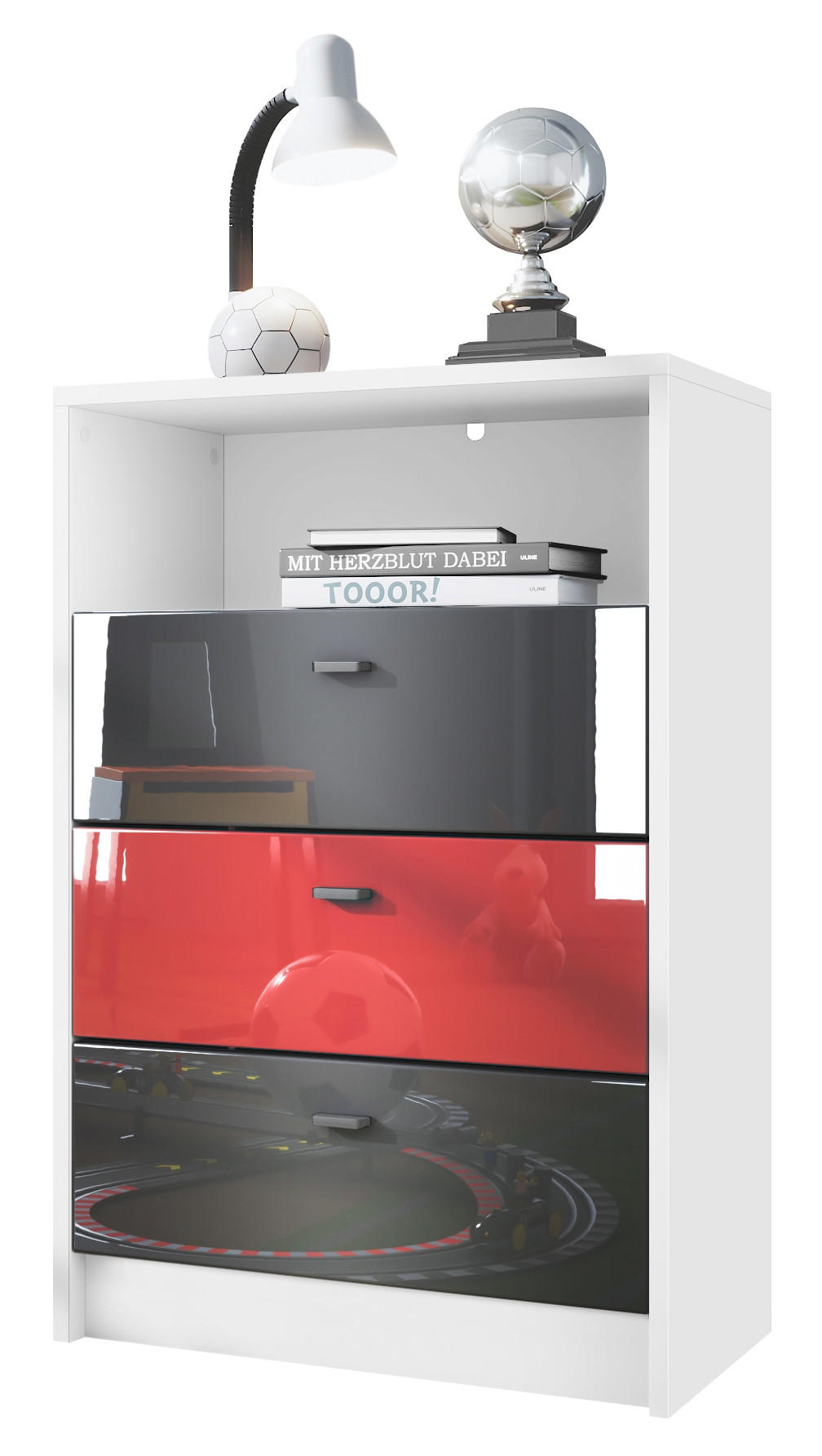 KOMMODE Pino Fronten Schwarz, Rot & Schwarz - Schwarz, Holzwerkstoff (56/86/36cm) - Vladon