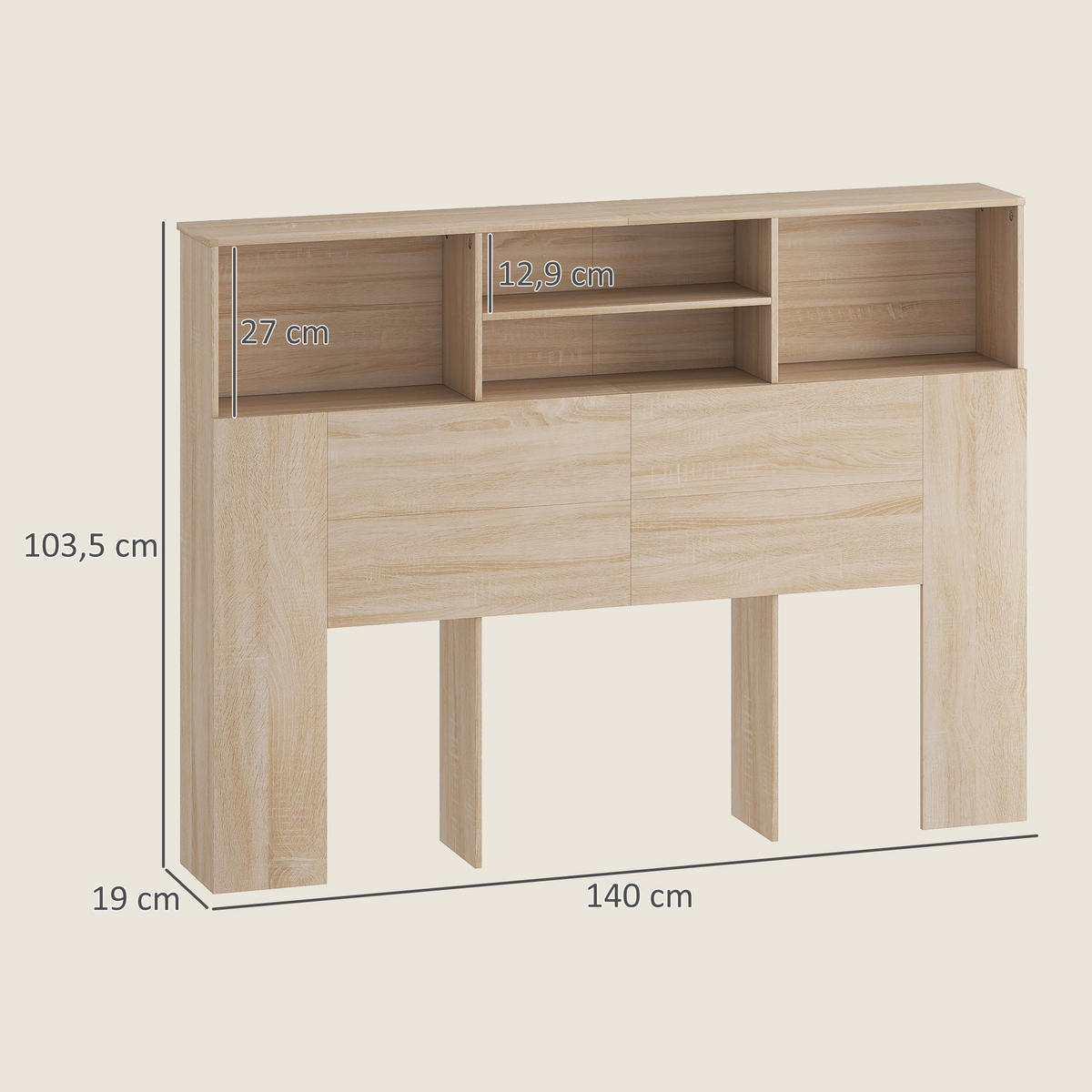 KOPFTEIL DE-18528 mit 4 offenen Fächern Naturholz-Optik - Naturfarben, Holzwerkstoff (19/103.5/140cm) - ComfortXL