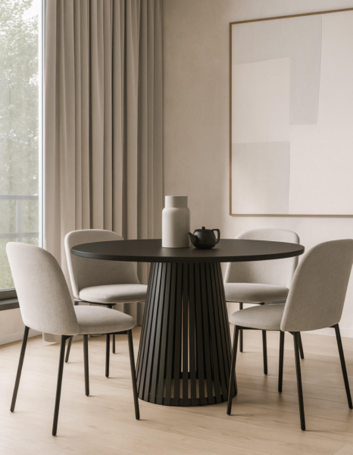 TISCH Schwarz VIV Mit Lamellen Rund 75 cm - Schwarz, Holzwerkstoff (75/75/76cm) - Sepro Meble