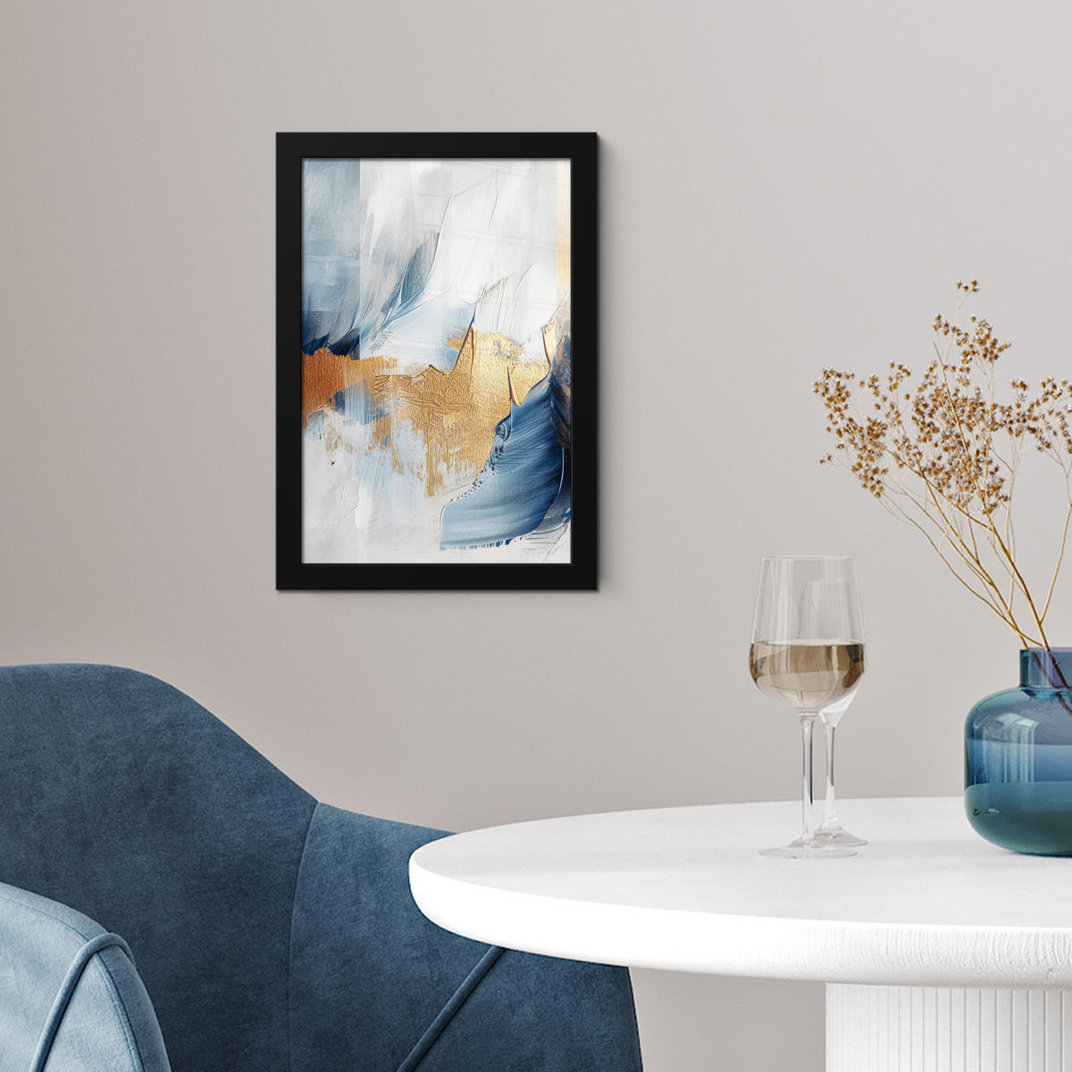 GERAHMTES BILD Gold - Blau - Aquarell - Kunst - Modern 20x30 cm - Hellblau, Papier (20/30cm) - MuchoWow