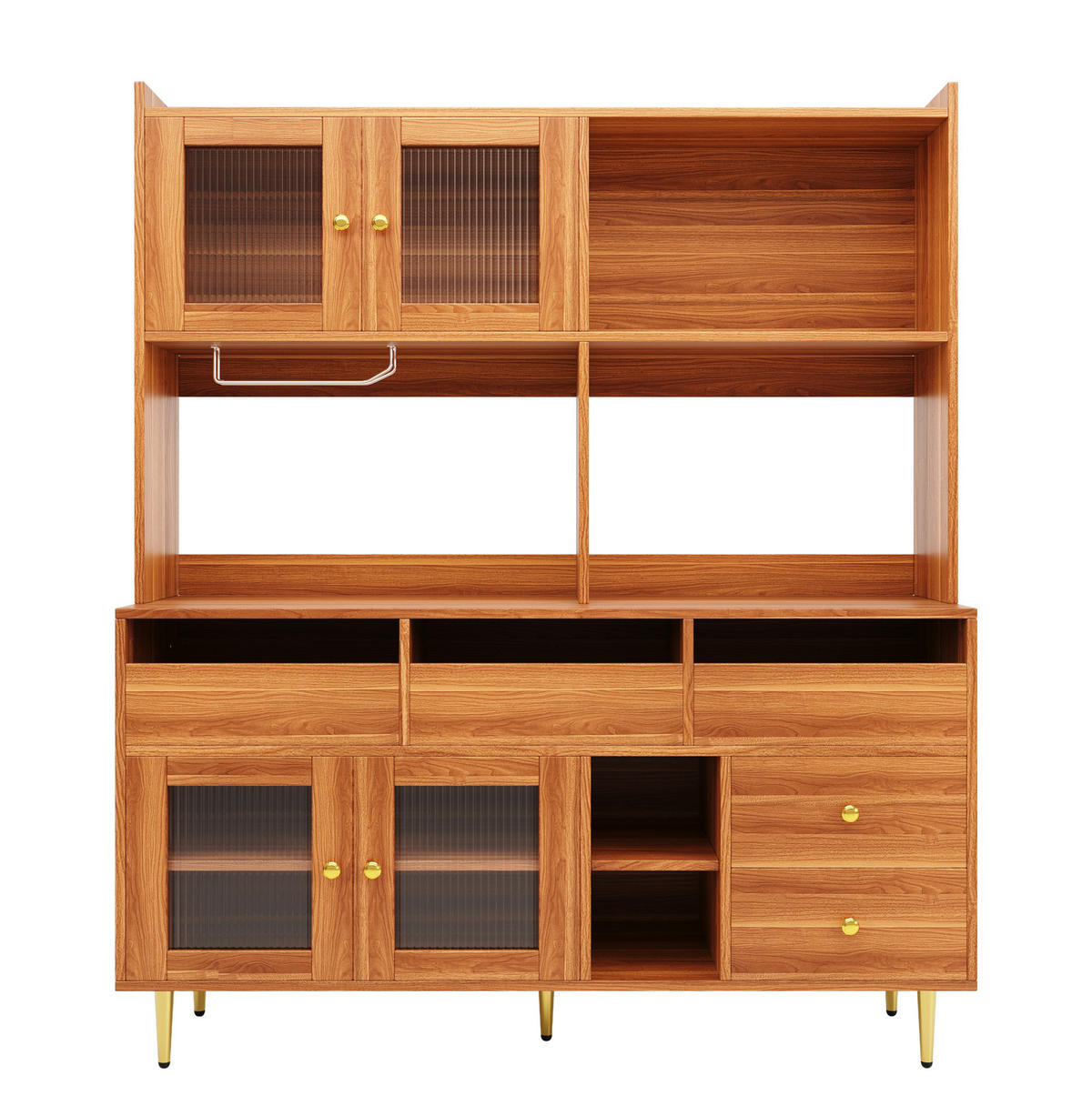 HOCHSCHRANK aus MDF in Walnussbraun mit Changhong-Glastür und Weinregal, 145/39/171 cm, Walnussbraun - Walnussfarben, Holzwerkstoff (39/171/145cm) - Redom